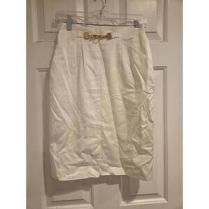 Louis Feraud White Pencil Skirt with Gold Chain Detail, Size 6